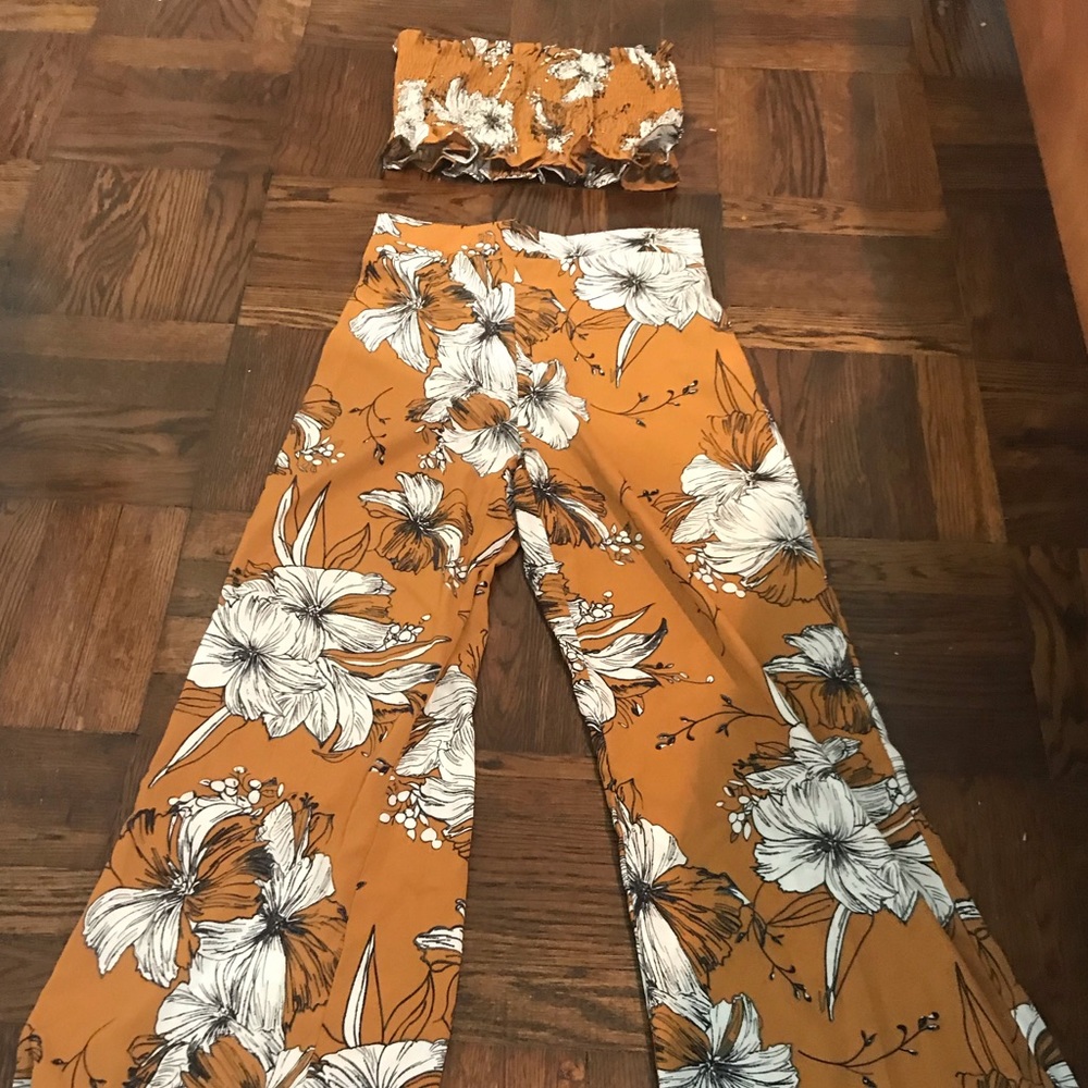 Two piece bohemian ruched  tube top and pant